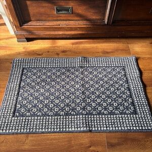 Navy and White Patterned Rug
